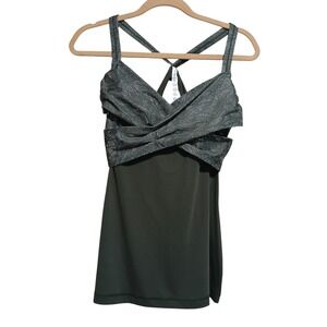 Lululemon Athletica Tank Top Size‎ 12 Olive Green Black Pattern Workout Yoga